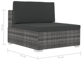 3 pcs conjunto sofás de jardim c/ almofadões vime PE cinzento