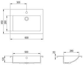 Lavatório de granito 600x450x120 mm cinzento