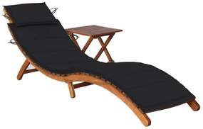 vidaXL Espreguiçadeira de jardim com mesa e almofadão acácia maciça