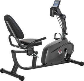 Bicicleta Estática com Encosto 8 Níveis de Resistência Bicicleta Banco Ajustável e Ecrã LCD 121-142x62x101 cm Preto