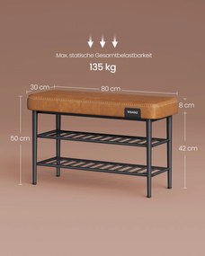 Banco de sapatos Coleção EKHO 30 x 80 x 50 cm castanho caramelo