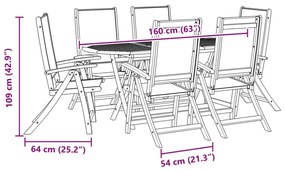 7 pcs conjunto de jantar para jardim acácia maciça e textilene