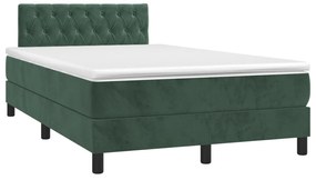 Cama box spring c/ colchão/LED 120x200 cm veludo verde-escuro