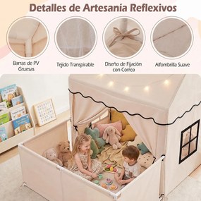 Tenda de Brincar Infantil 2 em 1 com Parque, 162,5 x 139 x 140 cm, Tapete Amovível, Bege