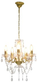 Lustre com contas de cristal redondo 5 x E14 dourado