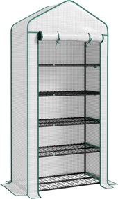 Outsunny Estufa Pequena de Jardim de 5 Prateleiras Cada 10 kg Estufa Resistente com 1 Porta com Fecho de Correr 90x49x193 cm Branco | Aosom Portugal