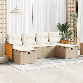 vidaXL 6 pcs conjunto de sofás p/ jardim com almofadões vime PE bege