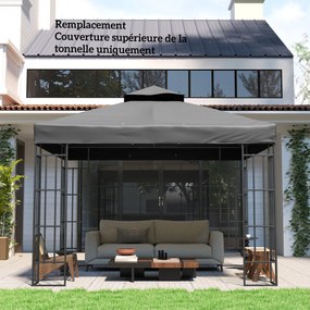 Tecido para Pérgola 3x3 m (NÃO Incluída) Tecido de Substituição Pérgola de 2 Níveis Proteção UPF30 Orifícios de Drenagem Cinzento Escuro