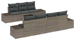 Conjunto de sofá de jardim de 8 peças com almofadas cinzas em rattan p