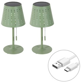 Conjunto de 2 Candeeiros de Mesa Verde com LED Recarregável e Solar de 3 Níveis de Intensidade - Ferre