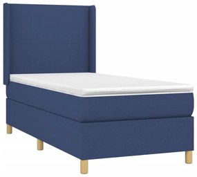 Cama box spring c/ colchão e LED 80x200 cm tecido azul