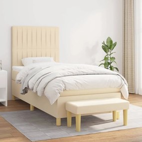 vidaXL Cama com molas/colchão 100x200 cm tecido cor creme