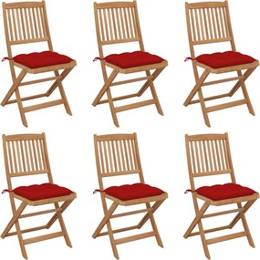 vidaXL Cadeiras de jardim dobráveis c/ almofadões 6 pcs acácia maciça