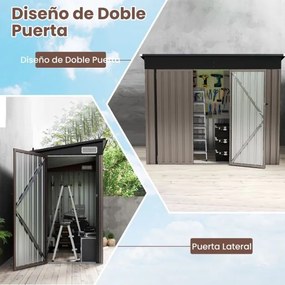 Abrigo exterior, de ferramentas com 2 portas e telhado para jardim, pátio 235 x 117 x 185 cm cinza claro
