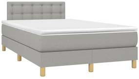 Cama box spring c/ colchão e LED 120x190 cm tecido cinza-claro