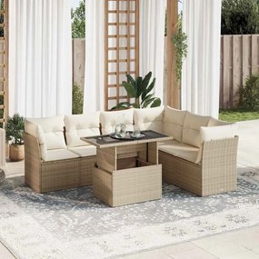 vidaXL 7 pcs conjunto de sofás p/ jardim com almofadões vime PE bege