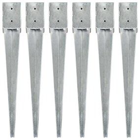 vidaXL Estacas de enterrar 6 pcs 10x10x76 cm aço galvanizado prateado