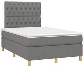Cama box spring c/ colchão e LED 120x190 cm tecido cinza-escuro