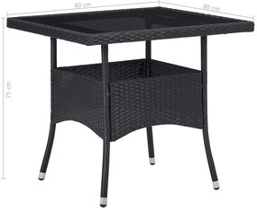5 pcs conjunto jantar p/ jardim vime PE e vidro temperado preto