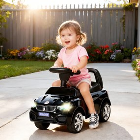Carro Andador para Crianças com Faróis Música Buzina Volante Compartimento de Armazenamento 63,5x28x36 cm Preto