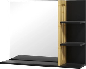 Espelho de parede para casa de banho com prateleiras de arrumação - 3 prateleiras laterais + 1 prateleira inferior - madeira de bambu