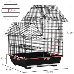 Gaiola para Pássaros 39x33x47cm Gaiola para Pássaros de Metal com 3 Portas 2 Comedouros 2 Poleiros Baloiço Bandeja Amovível e Alça de Transporte para