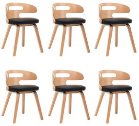 Cadeiras jantar 6 pcs madeira curvada e couro artificial preto - 292097