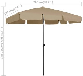 Guarda-sol de praia 200x125 cm cinzento-acastanhado