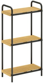 Estante de Casa de Banho de Bambu de 3 Níveis Estante de Armazenamento com 3 Prateleiras Ripas e Estrutura de Aço 41,5x21,5x77,5 cm Madeira e Preto