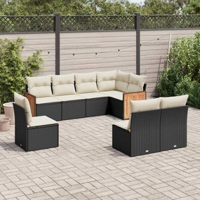 8 pcs conjunto sofás de jardim com almofadões vime PE preto