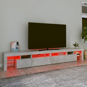 Móvel de TV com luzes LED 260x36,5x40 cm cinzento cimento