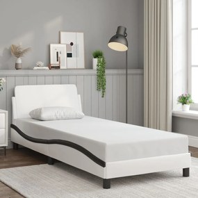 Estrutura cama c/ cabeceira couro artificial branco e preto