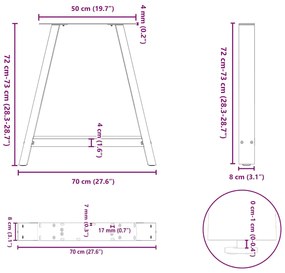 Pés para mesa de jantar em formato A, 2 peças, branco, 70x(72-73) cm,