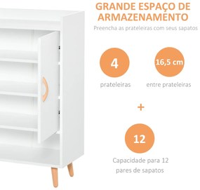 Móvel Sapateiro de 2 Portas Moderno Móvel Auxiliar para 12 Pares de Sapatos com 4 Prateleiras para Entrada Sala de Estar Dormitório 60x30x92cm Branco