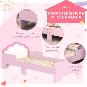 Cama para Crianças 70x140 cm (SEM COLCHÃO) com Barreira Antiqueda e Estrado Cama Infantil com Cabeceira em Forma de Nuvem Rosa
