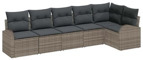 Conjunto de Sofás de Jardim com 6 Peças e Almofadas de Polyrattan Cinz