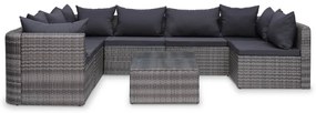 10 pcs conjunto lounge de jardim c/ almofadões vime PE cinzento