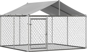 Canil exterior para cães com telhado, 230x230x117 cm, Prateado| AOSOM Portugal