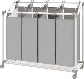 Cesto de roupa suja com rodas 4 x 40 L, 97 x 38 x 81 cm, carrinho para roupa suja, cesto com rodas com 4 sacos removíveis, cinzento