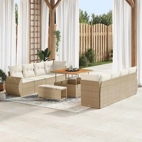 vidaXL Conjunto de Sofá de Jardim com 11 Peças e Almofadas Bege em Polyrattan