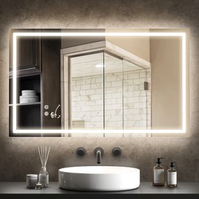 Espelho Casa de Banho com Luz LED 100x60 cm Espelho de Parede com Iluminação Anti-Embaciamento Brilho Ajustável e Interruptor Tátil