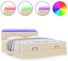 Estrutura de cama otomana com colchões tecido creme 200x200cm
