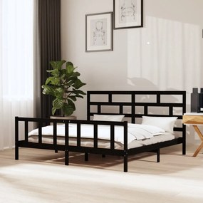 Estrutura de cama 200x200 cm madeira de pinho maciça preto