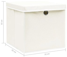 Caixas de arrumação com tampas 4 pcs 32x32x32 cm tecido branco