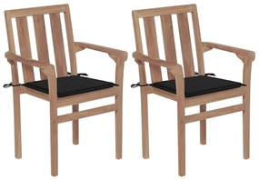 vidaXL Cadeiras de jardim c/ almofadões pretos 2 pcs teca maciça