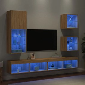 5pcs móveis parede p/ TV c/ LEDs deriv. madeira carvalho sonoma
