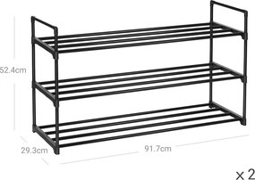 Conjunto 2 Sapateiras com 3 níveis de prateleiras 92 x 30 x 53 cm