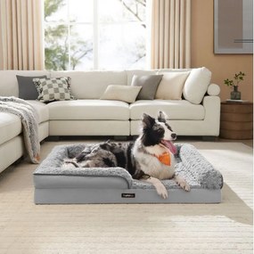 Cama ortopédica para cães com capa de pelúcia 106 x 81 x 18 cm (C x L x A) cinzenta
