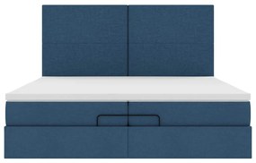 Estrutura de cama otomana com colchões 200x200cm tecido azul
