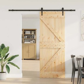 Porta de correr com ferragens 80x210 cm madeira de pinho maciça